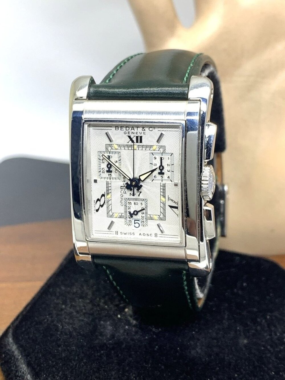 Bedat & Co No. 7 Men's Watch Tank Swiss Quartz Chronograph Green Leather Strap